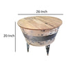 26 inch Accent Round Cocktail Table Tub Like Iron Base Brown Gray Washed White By Casagear Home BM193783