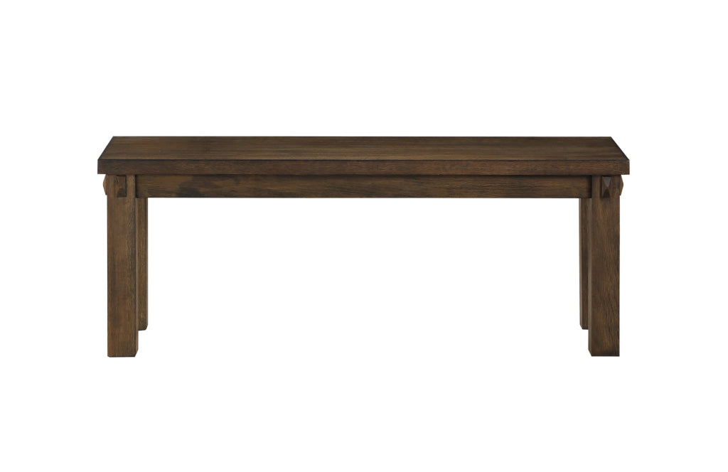 Poplar Wood Dining Side Bench with Thick Block Legs, Brown - 73163