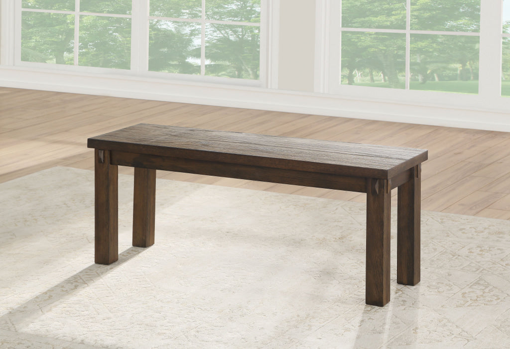 Poplar Wood Dining Side Bench with Thick Block Legs, Brown - 73163