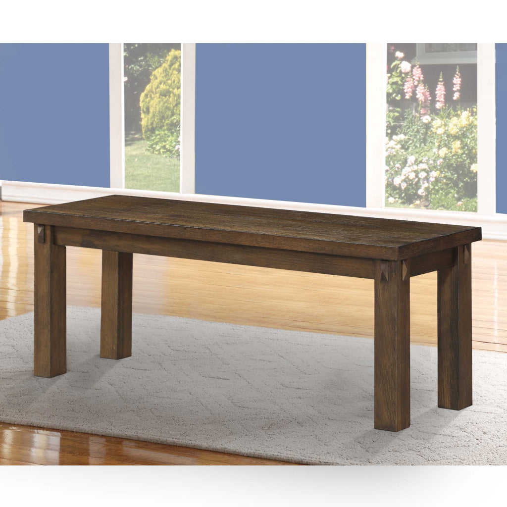 Poplar Wood Dining Side Bench with Thick Block Legs, Brown - 73163