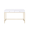 Two Drawers Wooden Desk with Tubular Metal Base White and Gold AMF-92540