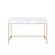 Two Drawers Wooden Desk with Tubular Metal Base White and Gold AMF-92540