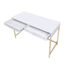 Two Drawers Wooden Desk with Tubular Metal Base White and Gold AMF-92540