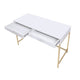 Two Drawers Wooden Desk with Tubular Metal Base White and Gold AMF-92540