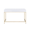 Two Drawers Wooden Desk with Tubular Metal Base White and Gold AMF-92540