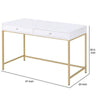 Two Drawers Wooden Desk with Tubular Metal Base White and Gold AMF-92540