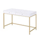 Two Drawers Wooden Desk with Tubular Metal Base White and Gold AMF-92540