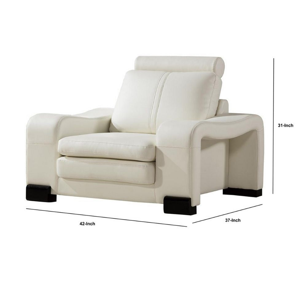 Faux Leather Upholstered Wooden Sofa Chair and Ottoman Set White By Casagear Home BM194467