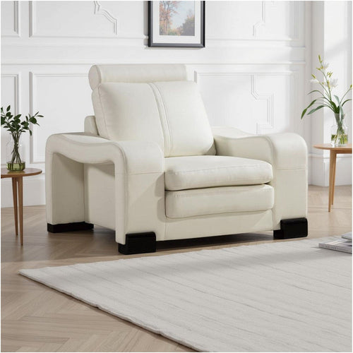 Sofa Chair & Ottoman Set | Faux Leather | Wood Frame | White
