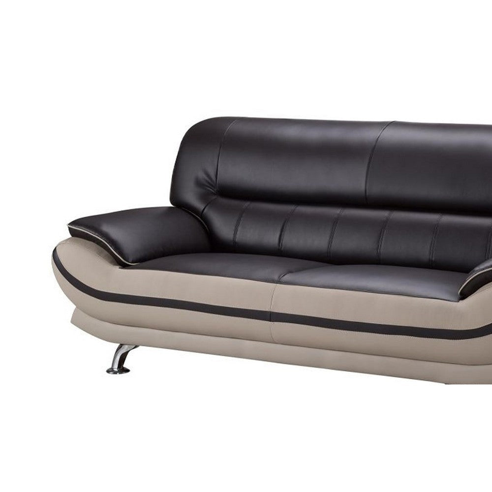 Faux Leather Upholstered Wooden Sofa with Tufted Cushioned Back Dark Brown and Beige By Casagear Home BM194526