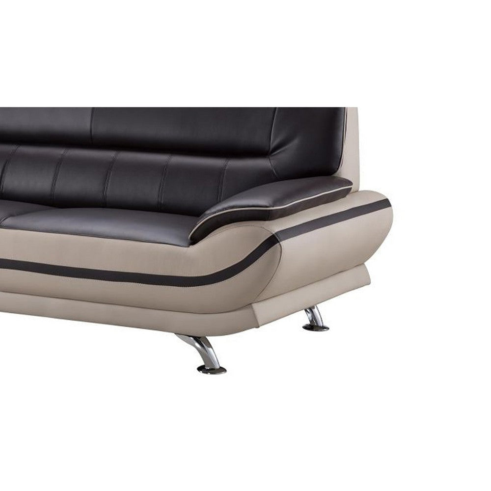 Faux Leather Upholstered Wooden Sofa with Tufted Cushioned Back Dark Brown and Beige By Casagear Home BM194526