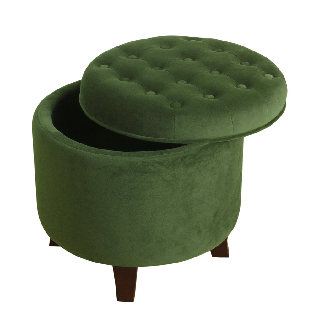 Button Tufted Velvet Upholstered Wooden Ottoman with Hidden Storage Green and Brown - K6171-B228 By Casagear Home KFN-K6171-B228