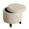 Button Tufted Velvet Upholstered Wooden Ottoman with Hidden Storage, Cream and Brown - K6171-B247 By Casagear Home