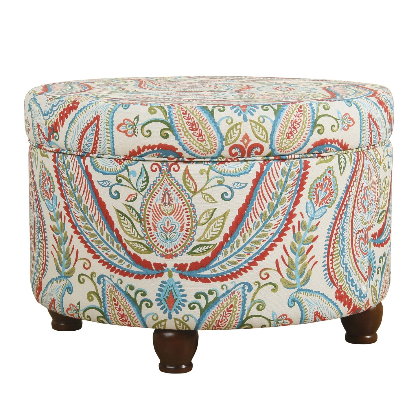 Paisley Pattern Fabric Upholstered Wooden Ottoman with Hidden Storage, Multicolor -  By Casagear Home