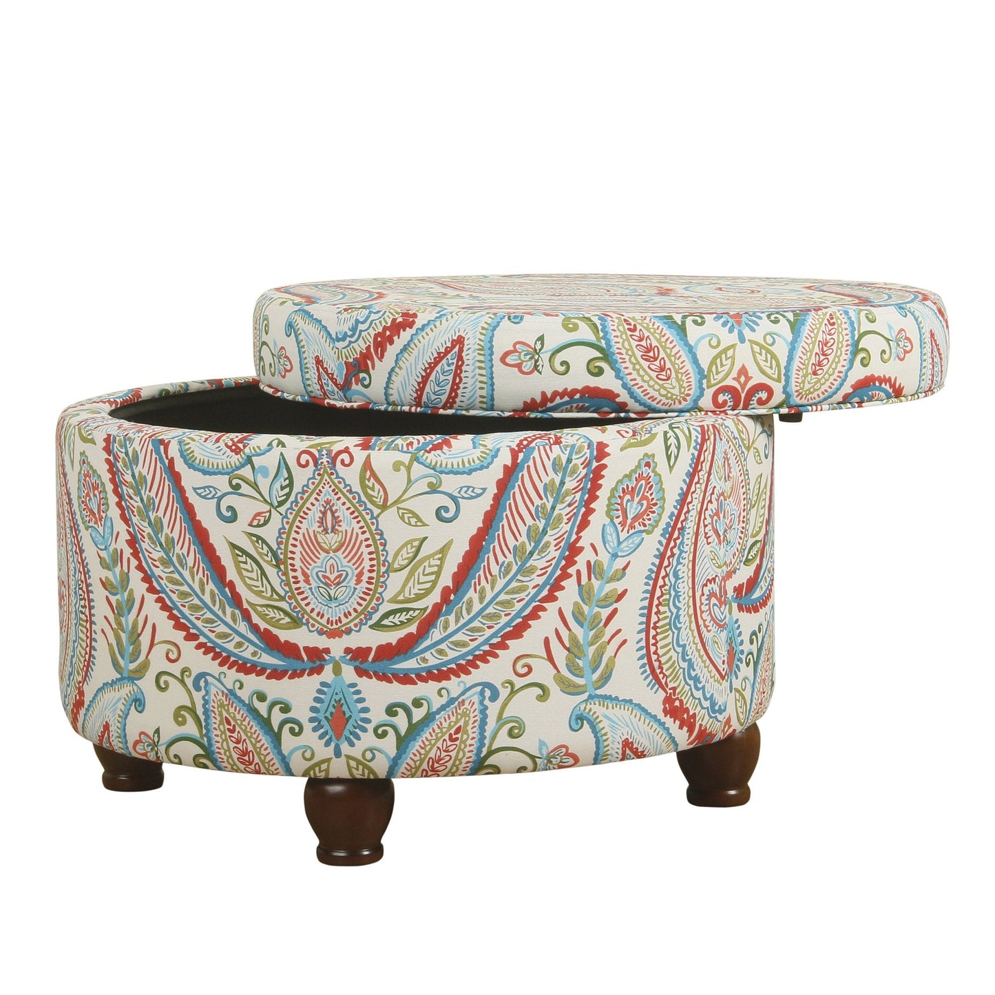 Paisley Pattern Fabric Upholstered Wooden Ottoman with Hidden Storage, Multicolor -  By Casagear Home
