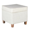 Square Shape Fabric Upholstered Ottoman with Lift Off Top and Wooden Tapered Feet, White and Brown - K7342-F2067 By Casagear Home