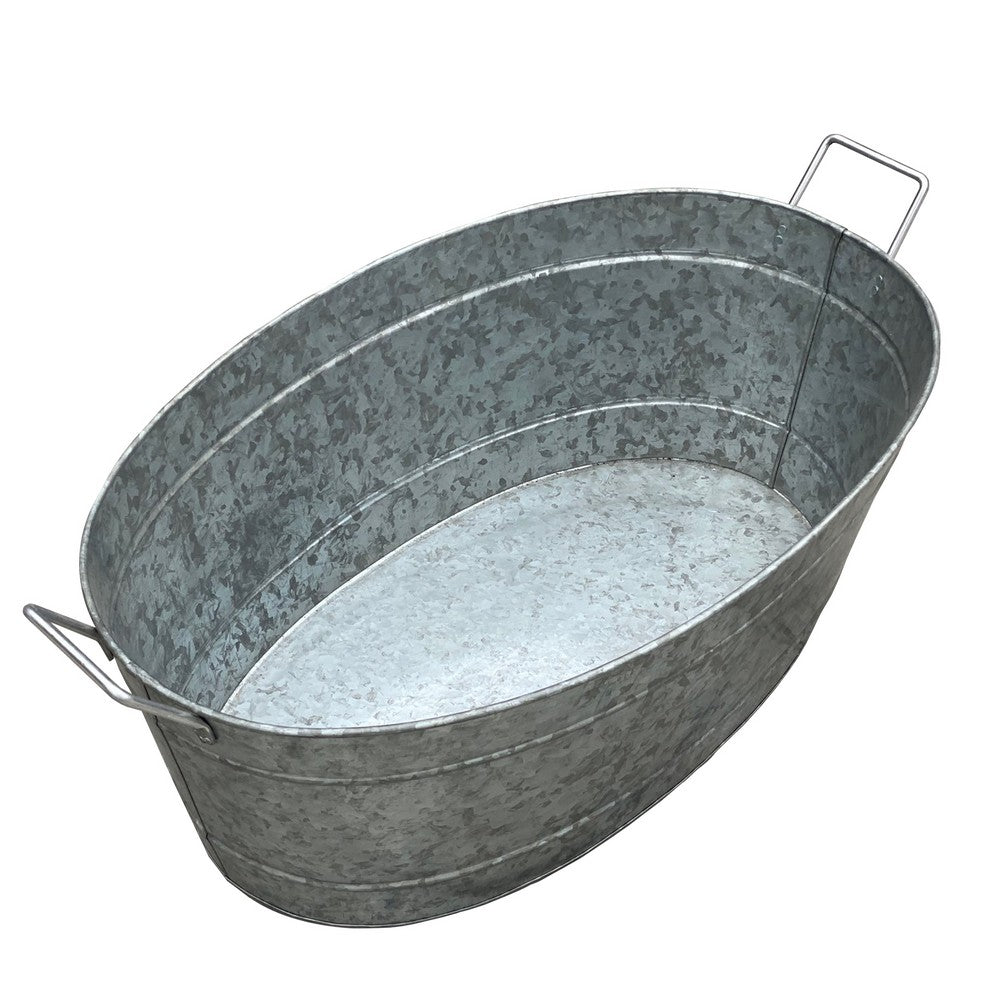 Embossed Design Oval Shape Galvanized Steel Tub with Side Handles Large Silver By The Urban Port BM195213