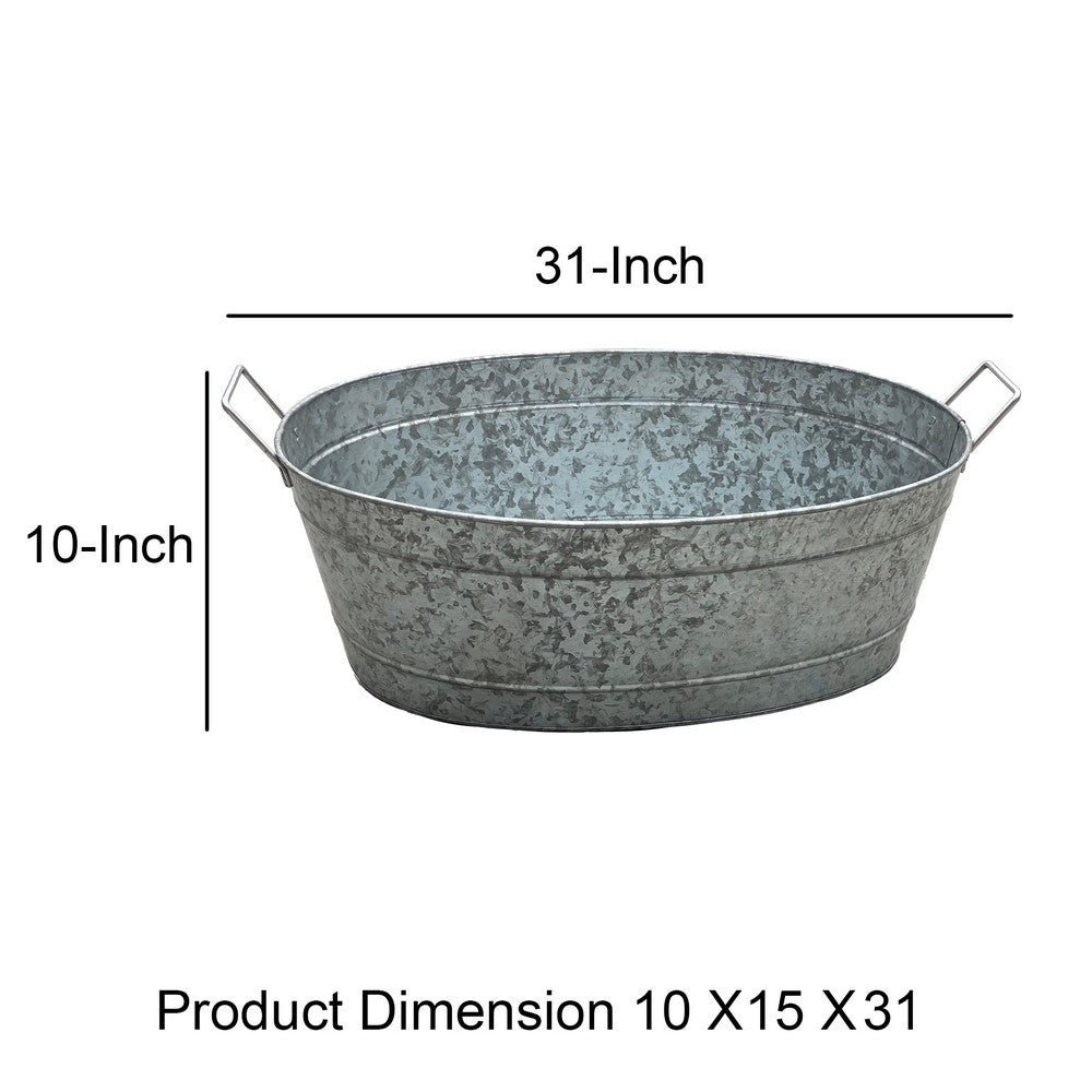 Embossed Design Oval Shape Galvanized Steel Tub with Side Handles Large Silver By The Urban Port BM195213
