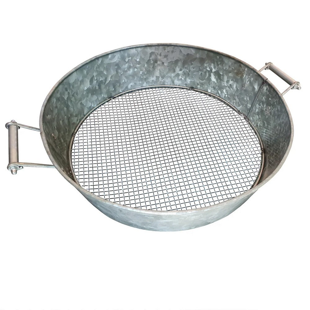 Round Galvanized Steel Compost Sifter with Wire Mesh Design Base, Antique Silver
