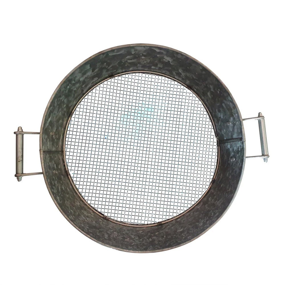 Round Galvanized Steel Compost Sifter with Wire Mesh Design Base, Antique Silver
