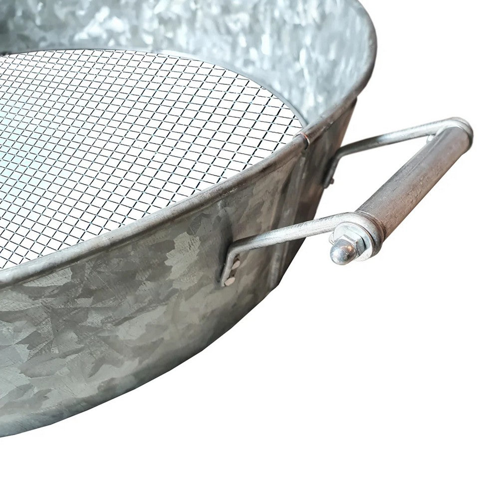 Round Galvanized Steel Compost Sifter with Wire Mesh Design Base, Antique Silver