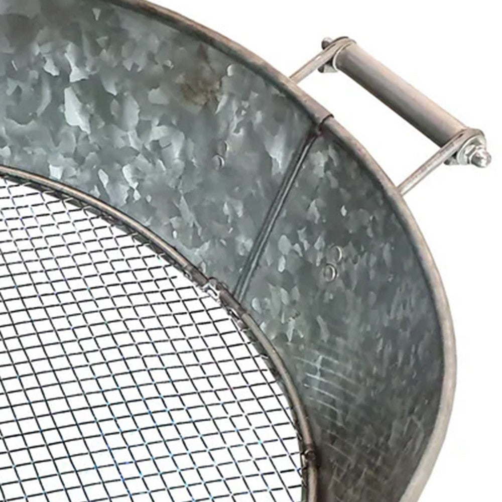 Round Galvanized Steel Compost Sifter with Wire Mesh Design Base, Antique Silver