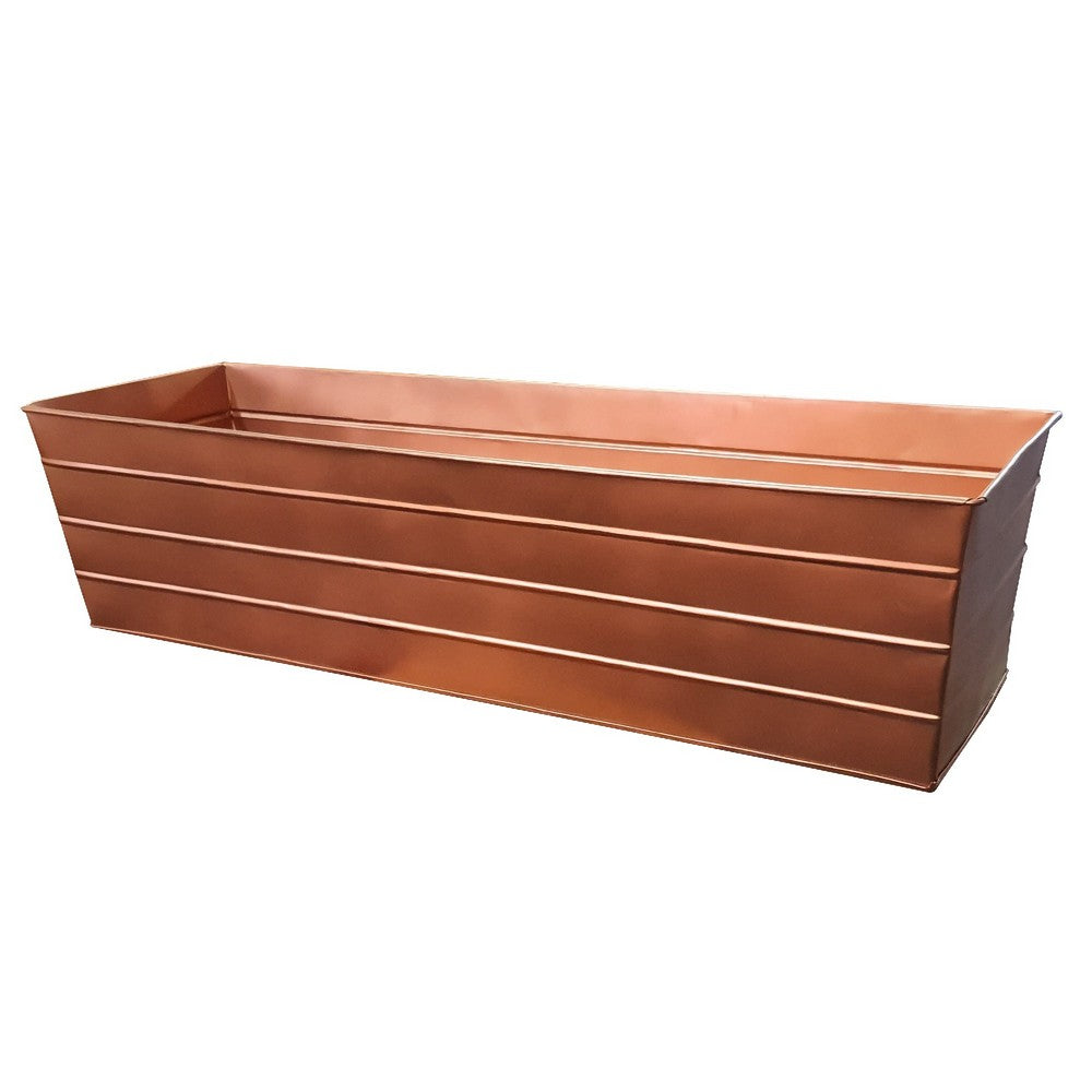 Rectangular Metal Flower Planter Box with Embossed Line Design, Large, Copper By The Urban Port