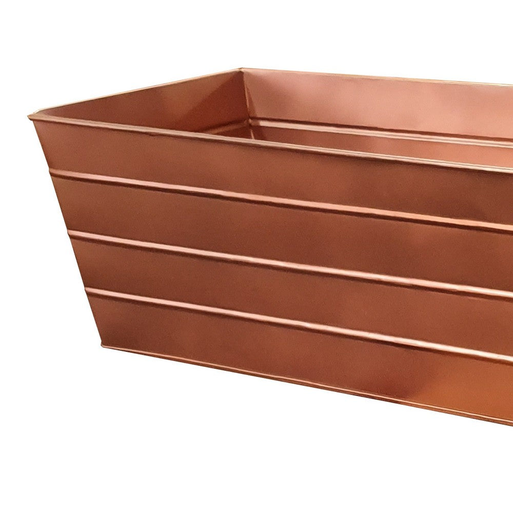 Rectangular Metal Flower Planter Box with Embossed Line Design, Large, Copper By The Urban Port