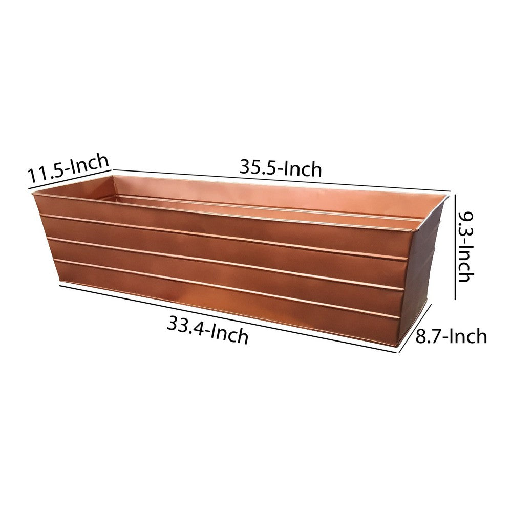 Rectangular Metal Flower Planter Box with Embossed Line Design, Large, Copper By The Urban Port