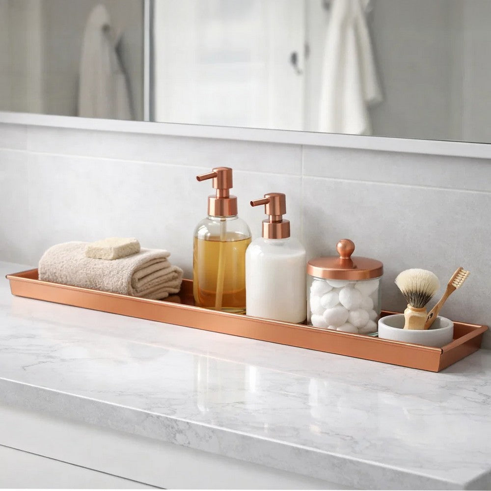 29 Inch Rectangular Metal Windowsill Planter Tray, Trim Edges, Large, Copper By The Urban Port