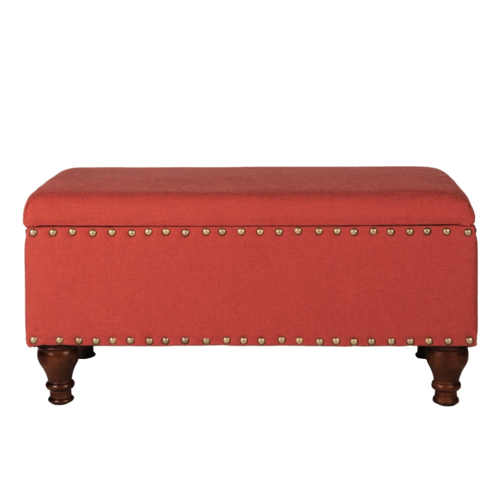 Fabric Upholstered Wooden Storage Bench With Nail head Trim Large Orange and Brown - K5668NP-F1289 By Casagear Home KFN-K5668NP-F1289