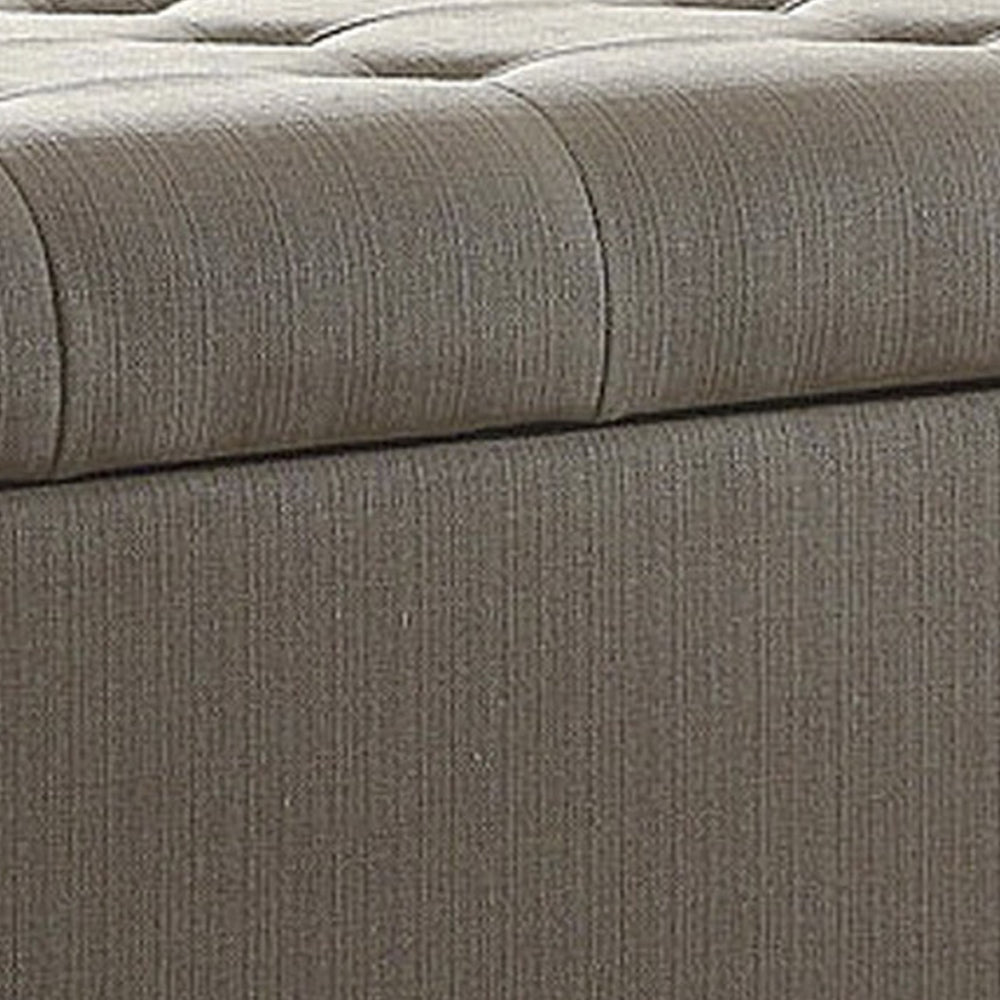 Textured Fabric Upholstered Button Tufted Storage Bench With Wooden Bun Feet Gray and Brown - K6189-F1370 By Casagear Home KFN-K6189-F1370