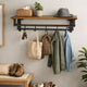 26 Inch Industrial Metal Frame Wall Mount Coat Rack, 5 Hooks, 1 Shelf, Rustic Brown, Black By The Urban Port