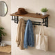 26 Inch Industrial Metal Frame Wall Mount Coat Rack, 5 Hooks, 1 Shelf, Rustic Brown, Black By The Urban Port
