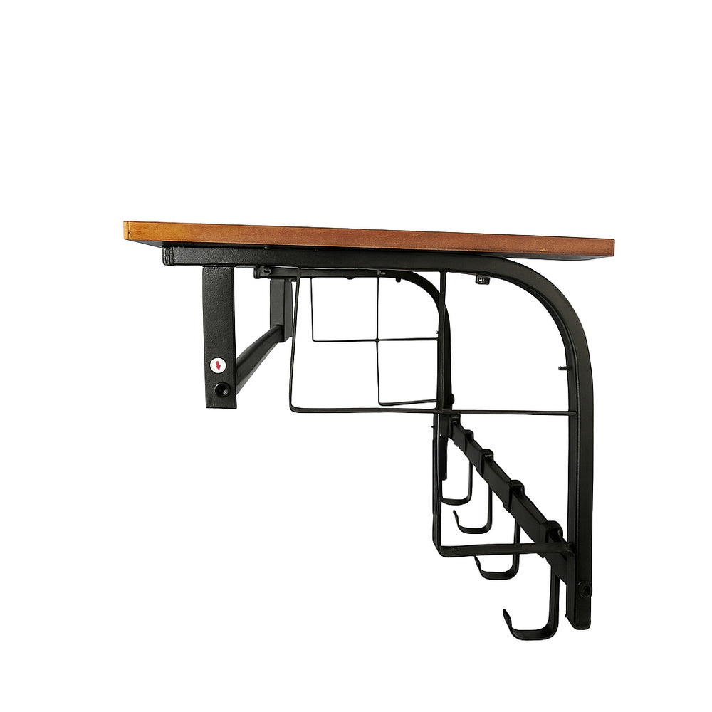 26 Inch Industrial Metal Frame Wall Mount Coat Rack, 5 Hooks, 1 Shelf, Rustic Brown, Black By The Urban Port