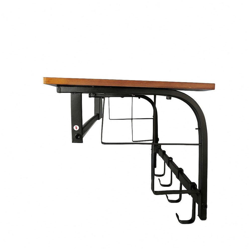 26 Inch Industrial Metal Frame Wall Mount Coat Rack 5 Hooks 1 Shelf Rustic Brown Black By The Urban Port BM195870