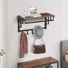 26 Inch Industrial Metal Frame Wall Mount Coat Rack 5 Hooks 1 Shelf Rustic Brown Black By Casagear Home BM195870