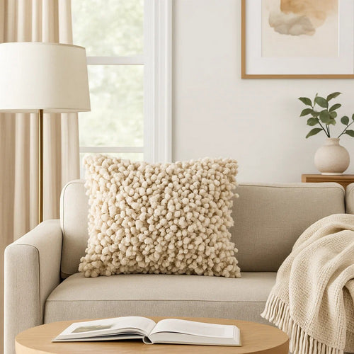 Accent Pillow | Fabric | Shaggy Details | Cream