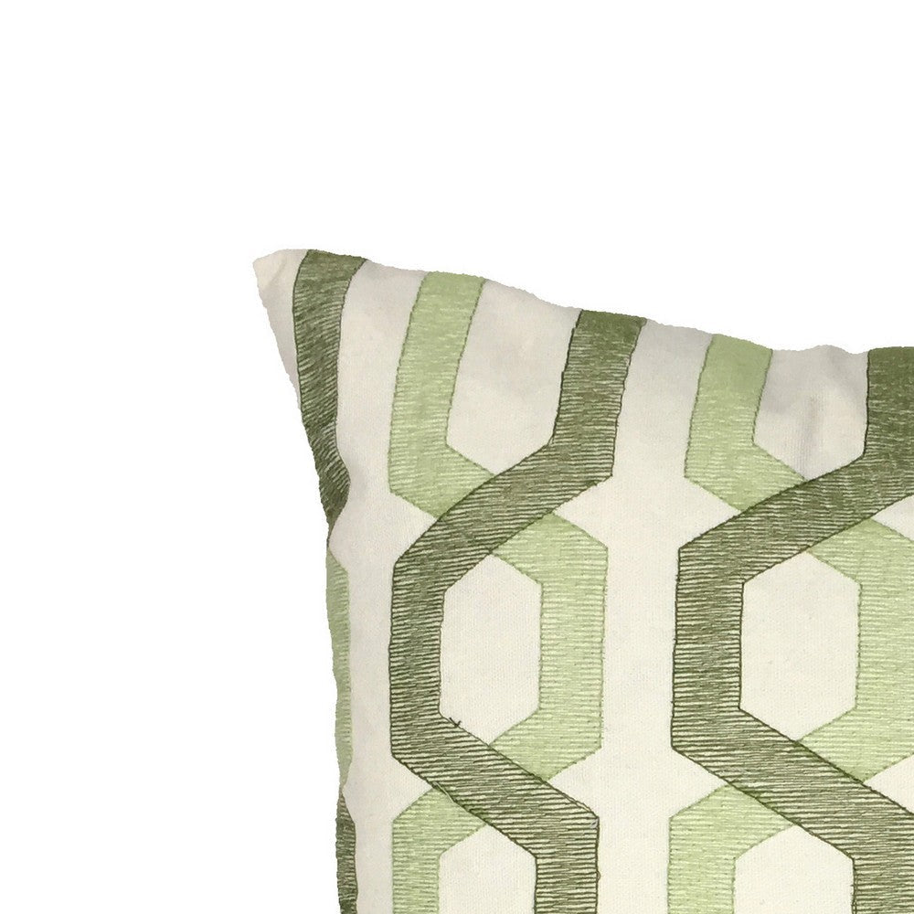 Contemporary Cotton Pillow with Geometric Embroidery White and Green - BM200583 By Casagear Home BM200583