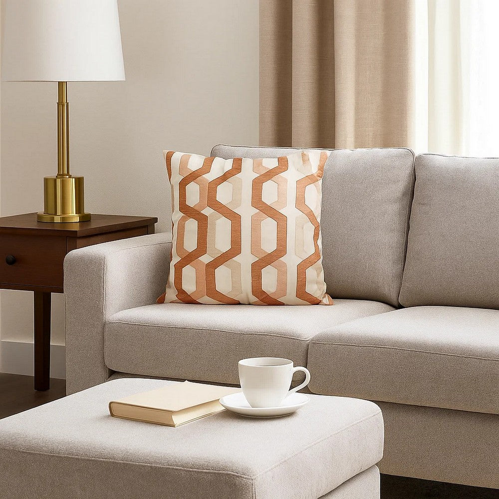 Pillow | Cotton | Geometric Embroidery | Red & Cream