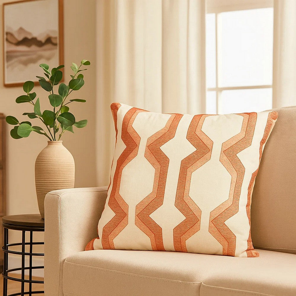 Pillow | Cotton | Geometric Embroidery | Red & Cream