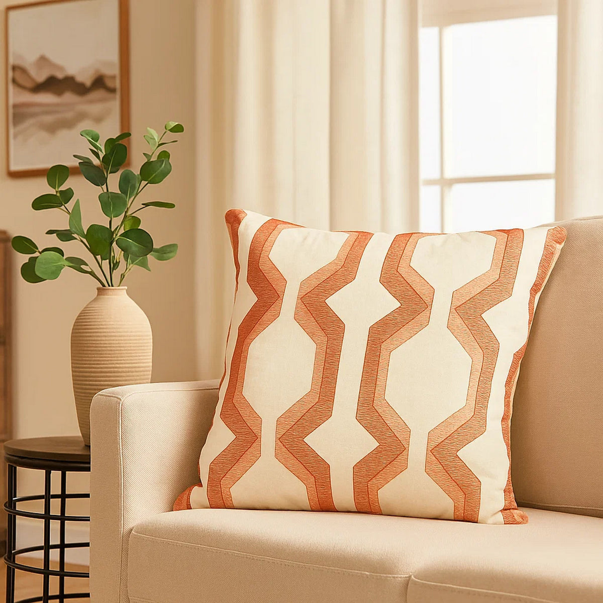 Pillow | Cotton | Geometric Embroidery | Red & White