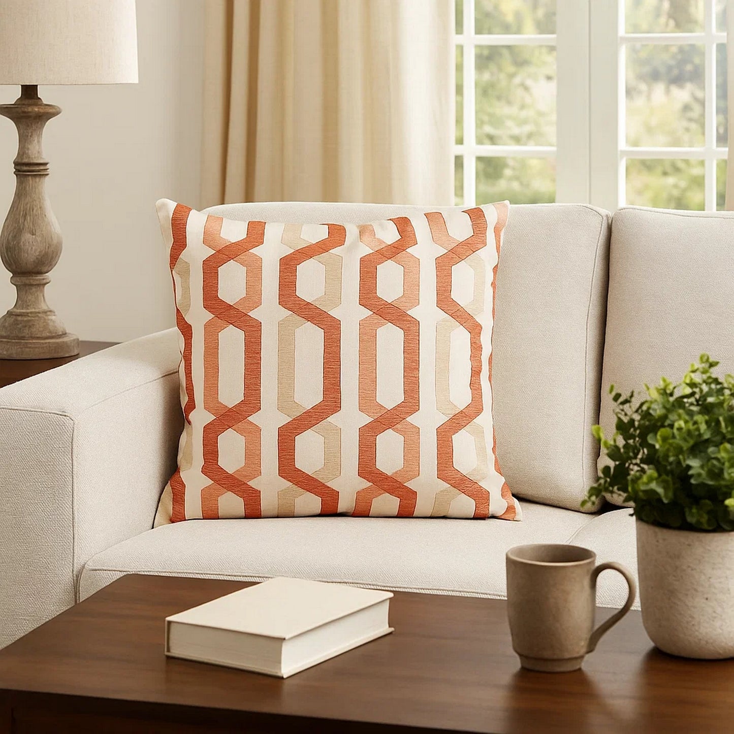 Pillow | Cotton | Geometric Embroidery | Red & White