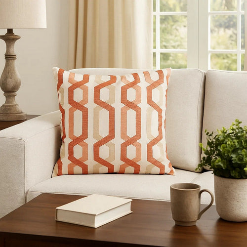 Pillow | Cotton | Geometric Embroidery | Red & White