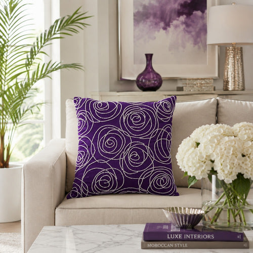 Pillow | Faux Silk Cotton | Pearl Beads | Designer Style | Purple & Silver