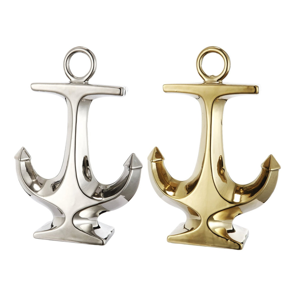 Wall Decor | Nautical Ceramic Anchors | Set of 2 | Gold & Silver