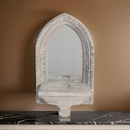 Cement Protected Decorative Wall Mirror, Washed White - BM200637 By Casagear Home