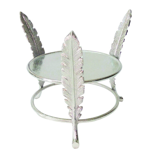 Candle Holder | Aluminum | 3 Leaf Pillars Surround | Silver