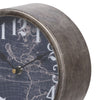 Metal Table Clock with Map Theme Background and Geometric Base, Gray - BM200646 By Casagear Home