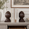 Bookends | Ceramic Artichoke | Square Base | Set of 2 | Brown